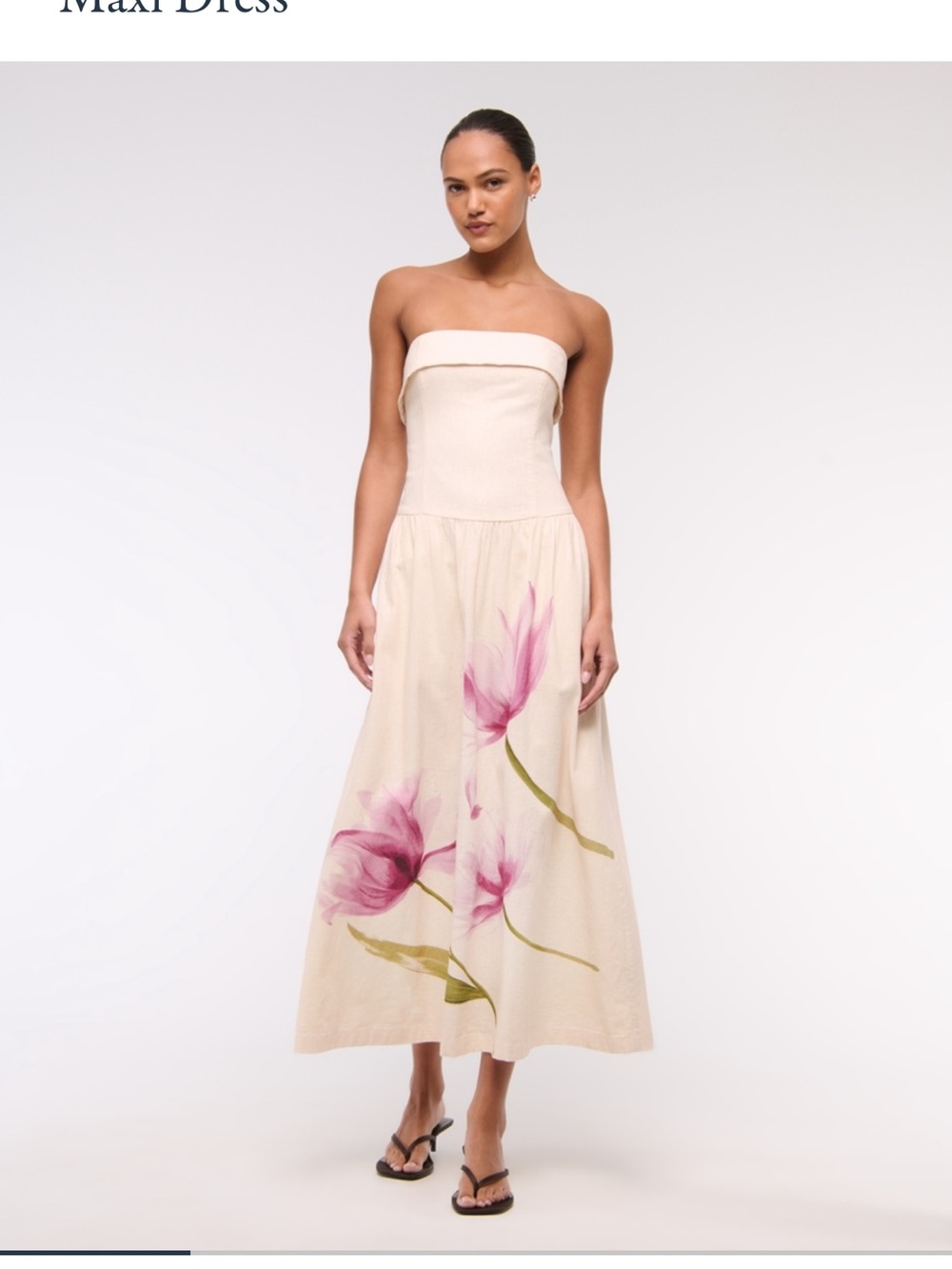 Never worn! Strapless Cream Maxi Dress with Pink Floral Print